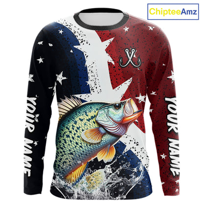 Personalized Texas Flag Crappie Fishing Shirt Jerseys, Texas Crappie Fishing Shirts Long Sleeve For Men NHT759