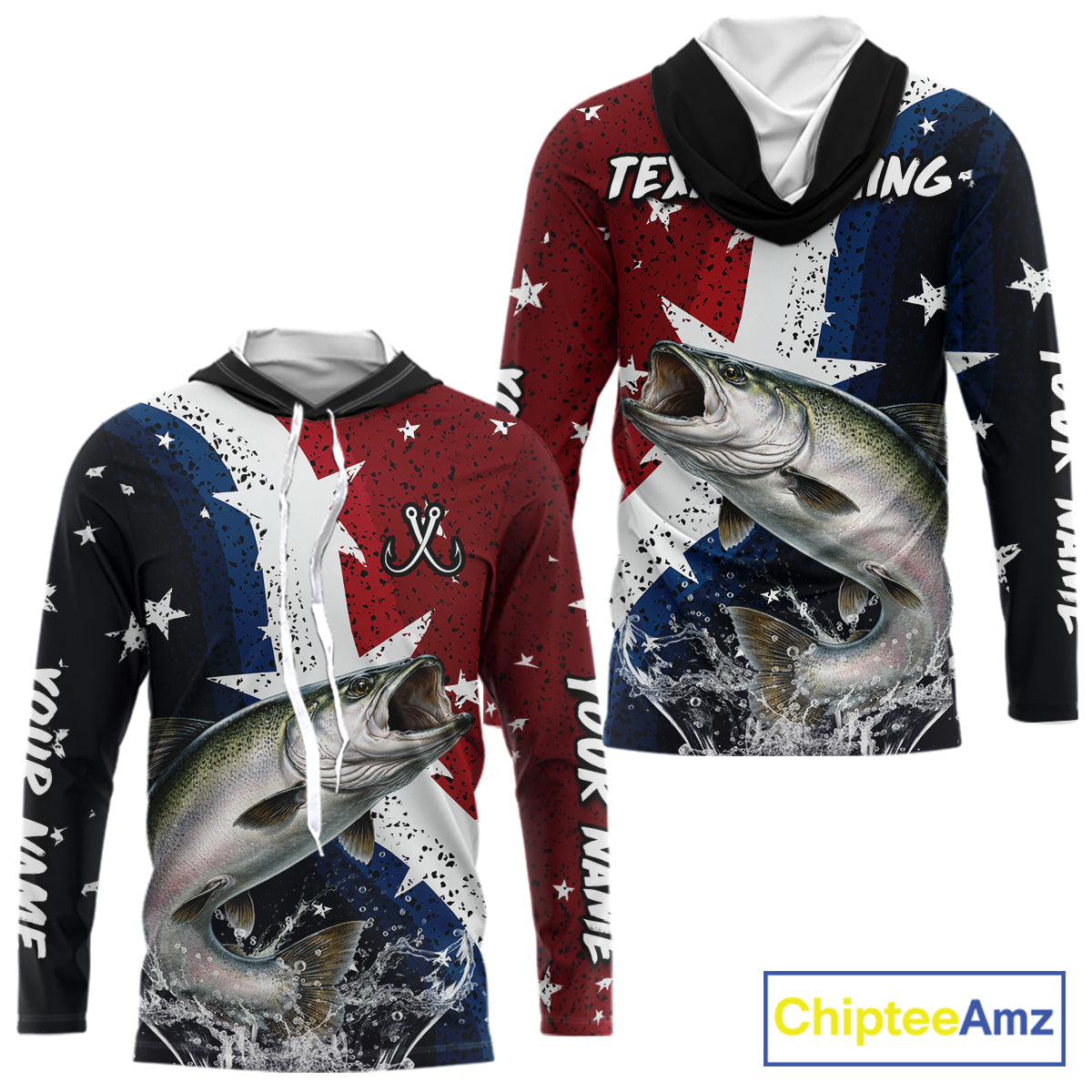 Personalized Texas Flag Chinook Salmon Fishing Shirt Jerseys, Texas Chinook Salmon Fishing Shirts Long Sleeve Hooded For Men NHT761