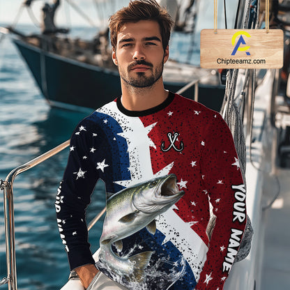 Personalized Texas Flag Chinook Salmon Fishing Shirt Jerseys, Texas Chinook Salmon Fishing Shirts Long Sleeve For Men NHT761