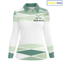 Load image into Gallery viewer, Personalized White Green Geometric Golf Polo Shirt  Custom Team Name