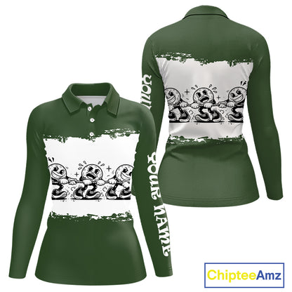Funny Womens Golf Polo Shirt Green And White Golf Balls Personalized Golf Shirts For Womens NHT787
