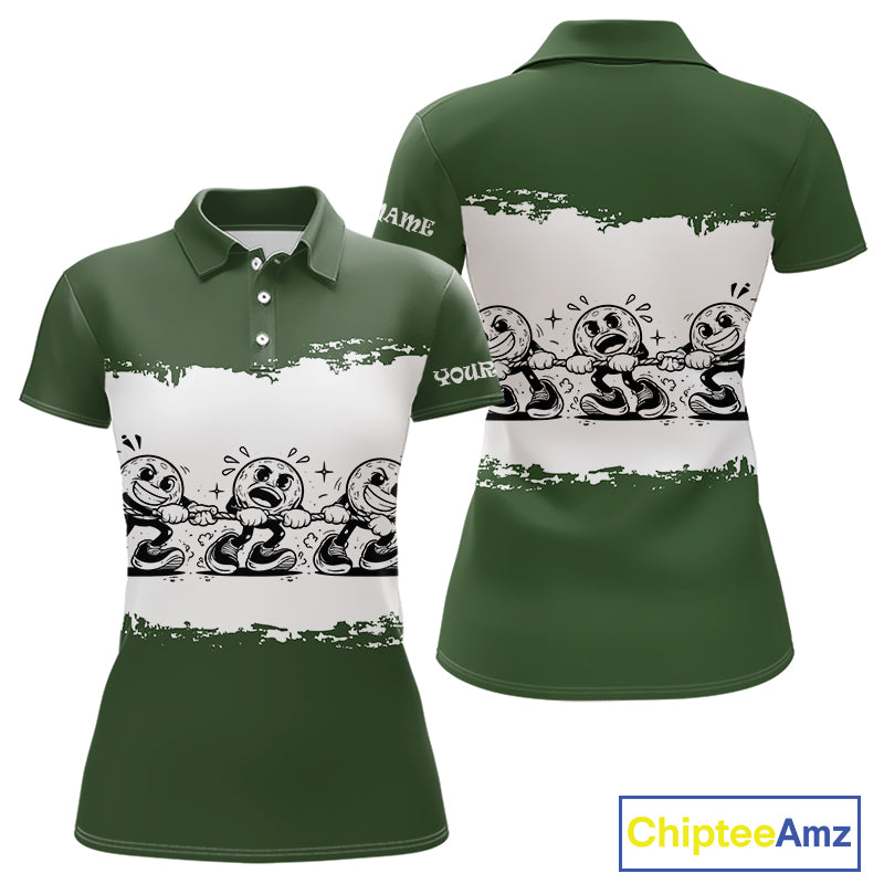 Funny Womens Golf Polo Shirt Green And White Golf Balls Personalized Golf Shirts For Womens NHT787