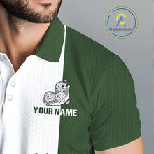 Load image into Gallery viewer, Mens Custom Green White Golf Team Polo Shirt, Funny Golf Ball Family Design, Matching Team Outfit NHT789