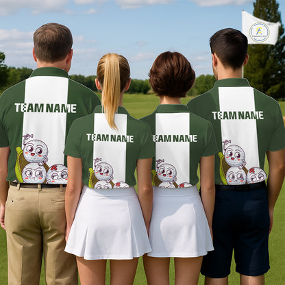 Custom Green White  Womens Golf Team Polo Shirt, Funny Golf Ball Family Design, Matching Team Outfit NHT789