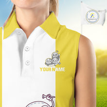 Load image into Gallery viewer, Custom Yellow White Sleeveless Womens Golf Team Polo Shirt, Funny Golf Ball Family Design, Matching Team Outfit NHT790