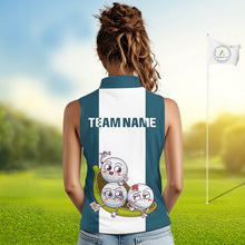 Load image into Gallery viewer, Custom Blue Teal White Sleeveless Womens Golf Team Polo Shirt, Funny Golf Ball Family Design, Matching Team Outfit NHT791
