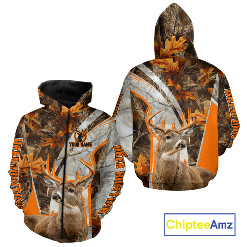 Whitetail Deer Hunting 3D All-Over Print Shirt with Deer Buck, Orange Camo for Deer Hunters NHT249