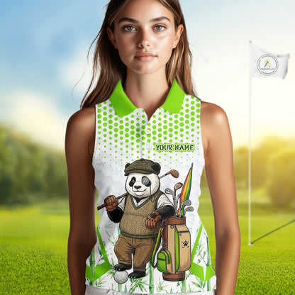 Personalized Vintage Panda Womens Sleeveless Golf Polo, Performance Golf Jersey For Womens NHT957