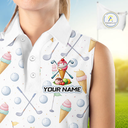 Funny Ice Cream Sleeveless Women Golf Polo Shirts Jersey – Personalized Team Name Golf Shirt NHT809