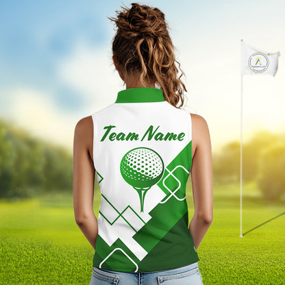 Personalized Polo Golf Shirts Custom For Golfer White And Green Womens Sleeveless Golf Shirts Team Golf Jersey NHT592