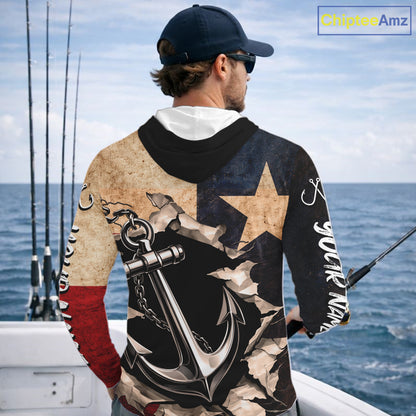 Patriotic Anchor Fishing Shirts Long Sleeve Hooded – Texas Flag Vintage Anchor Fisherman Shirt NHT610