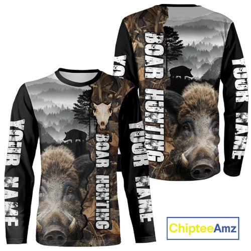 Wild Boar Hunting Camo Custom Name Shirts, Personalized Boar Hunting Clothes NHT324