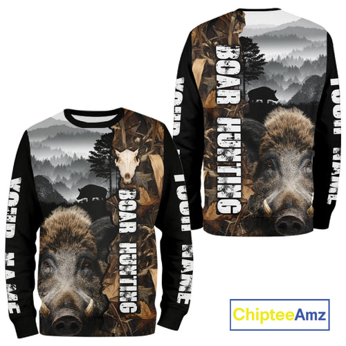 Wild Boar Hunting Camo Custom Name Shirts, Personalized Boar Hunting Clothes NHT324