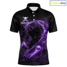 Load image into Gallery viewer, Purple Grim Reaper Mens Golf Polo Shirt – Personalized Team Name Gothic Golf Jersey 