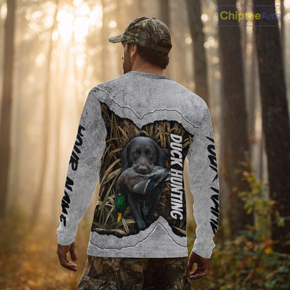 Waterfowl Duck Hunting Shirt – Gray Camo Personalized with Black Lab, Hunting Clothes NHT174