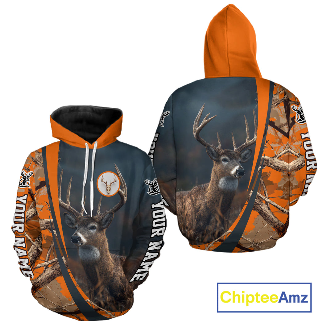 Whitetail Deer Hunting Big Game Camo Orange Custom Name 3D All Over Print Shirts NHT266