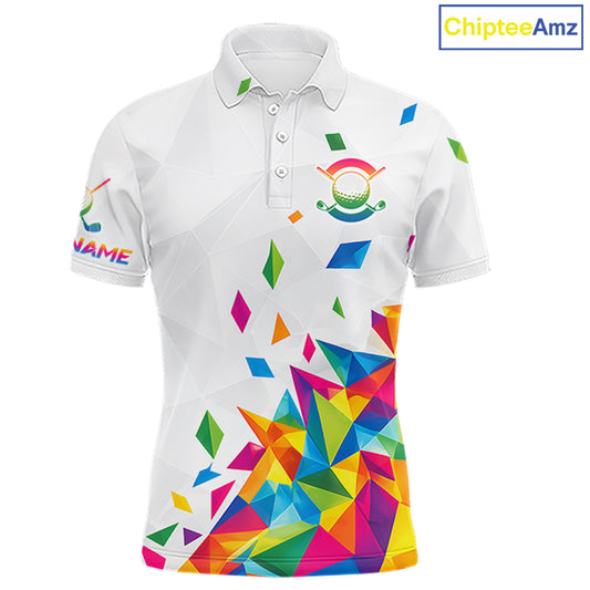 Custom Name Mens Golf Polo Jerseys – Breathable Colorful Geometric Athletic Shirt NHT839