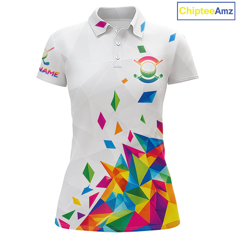 Custom Name Womens Golf Polo Jerseys – Breathable Colorful Geometric Athletic Shirt NHT839