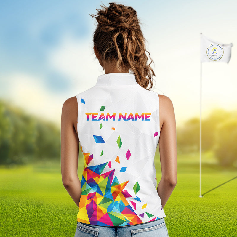 Custom Name Sleeveless Womens Golf Polo Jerseys – Breathable Colorful Geometric Athletic Shirt NHT839