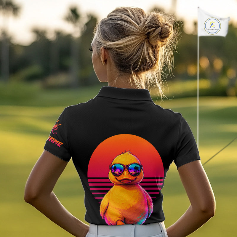Personalized Funny Duck Cool Womens Golf Polo Shirt – Vintage Neon Golf Design NHT993