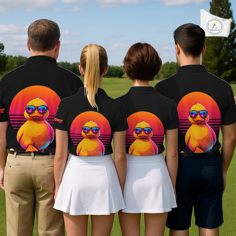Personalized Funny Duck Cool Mens Golf Polo Shirt – Vintage Neon Golf Design NHT993