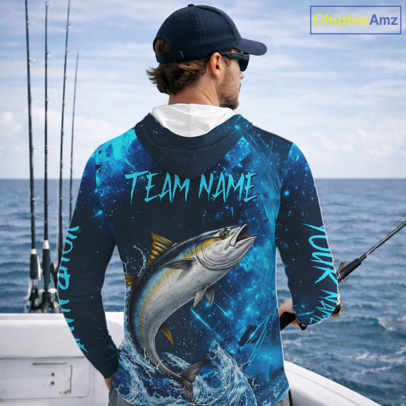 Personalized Tuna Saltwater Blue Long Sleeve Performance Fishing Shirts, Fishing Shirt Gift NHT430
