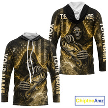 Load image into Gallery viewer, Hooded Custom Team Name Grim Reaper Bass Fishing With American Flag - Patriotic Bass Fishing Jersey|Blue NHT631