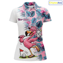 Load image into Gallery viewer, Funny Pink Flamingo Tropical With Pattern Flamingo Golf Polo Shirt Custom Golf Shirts For Womens NHT649