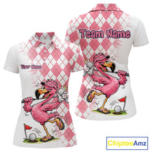Load image into Gallery viewer, Funny Pink Flamingo Argyle Pink Pattern Golf Polo Shirt Custom Golf Shirts For Womens NHT650