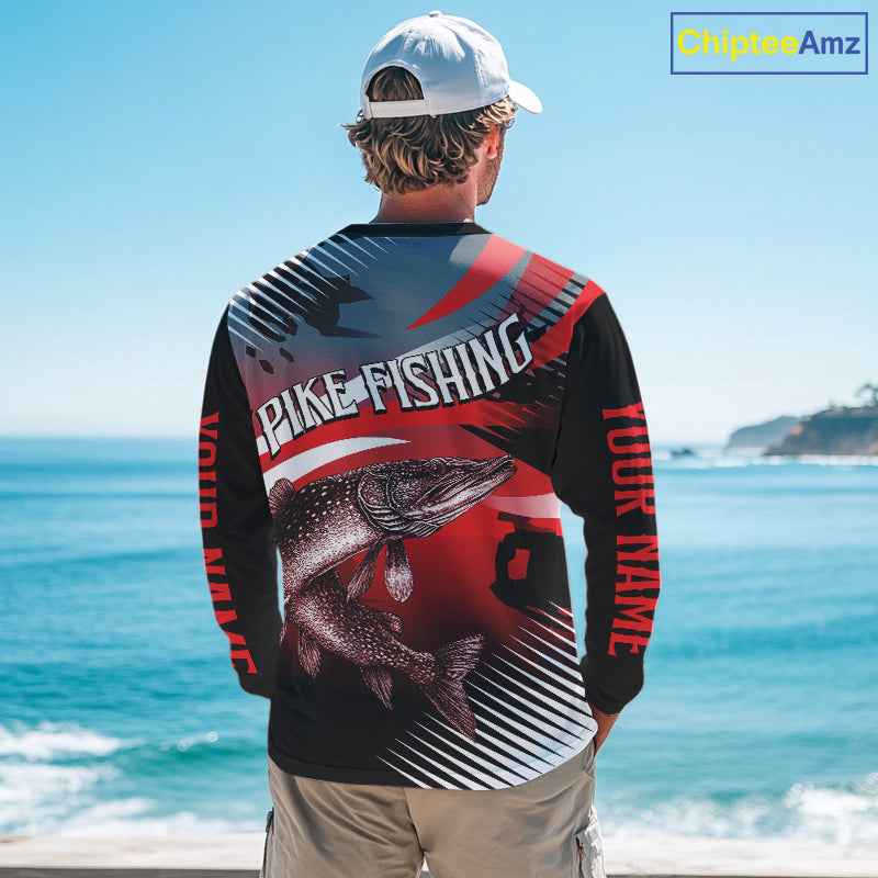 Custom Pike Long Sleeve Performance Fishing Shirts, Pike Fishing Shirt For Men NHT443