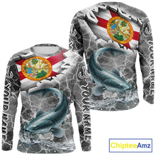 Load image into Gallery viewer, Florida Catfish Camo Gray Custom Long Sleeve Performance Fishing Shirts, Florida Flag Fishing Jerseys NHT659