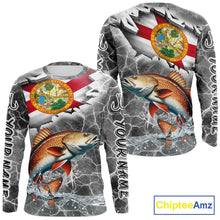 Load image into Gallery viewer, Florida Redfish Camo Gray Custom Long Sleeve Performance Fishing Shirts, Florida Flag Fishing Jerseys NHT660