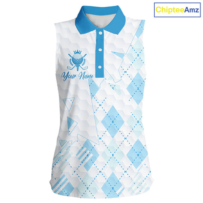 Personalized Womens Sleeveless Golf Shirt Argyle Style – Custom Name Polo, Gift For Mom, Golfer Gift Idea NHT671