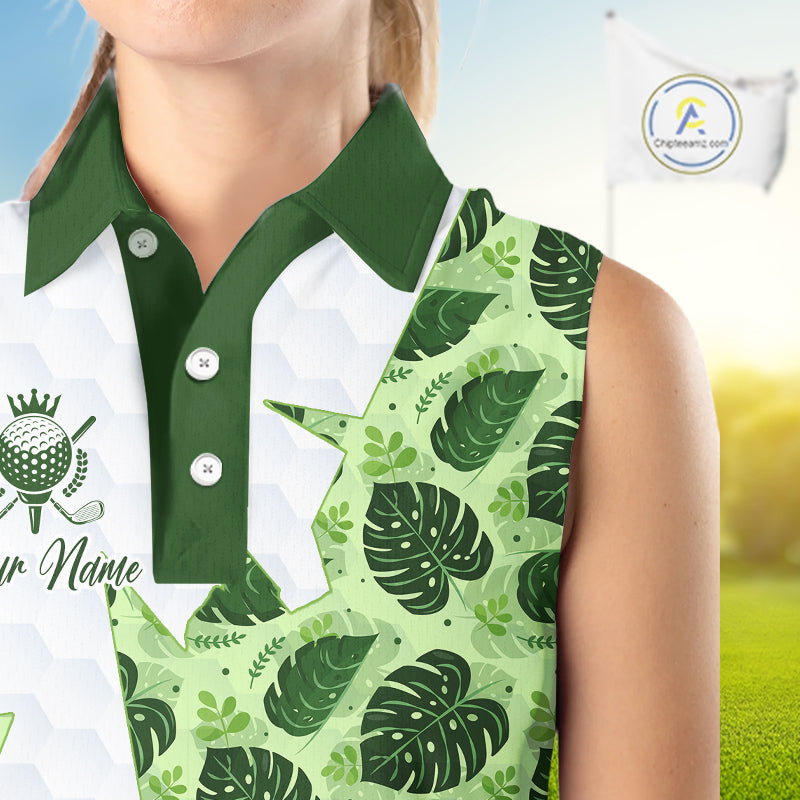 Personalized Womens Sleeveless Golf Shirt Tropical Style – Custom Name Polo, Gift For Mom, Golfer Gift Idea NHT673