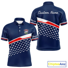 Load image into Gallery viewer, Blue Navy American Flag Mens Golf Polo Shirts Custom Patriotic Team Golf Shirts For Men Golf Gifts NHT693