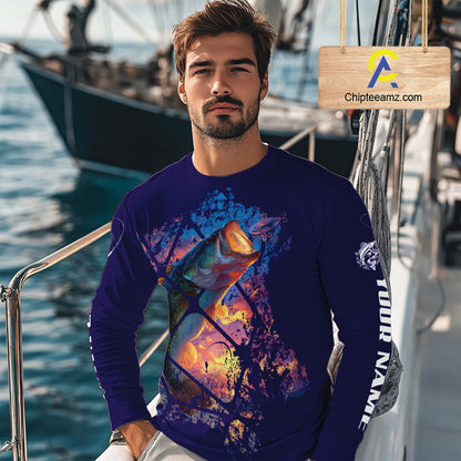 Largemouth Bass Artistic Long Sleeve Fishing Shirts Personalized Name NHT399
