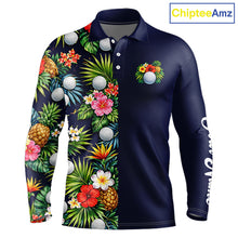 Load image into Gallery viewer, Mens Golf Polo Shirt Green Tropical Flower Leaves Custom Name Golf Polo Shirts, Golfing Gift NHT720