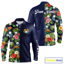 Load image into Gallery viewer, Mens Golf Polo Shirt Green Tropical Flower Leaves Custom Name Golf Polo Shirts, Golfing Gift NHT720
