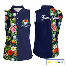 Load image into Gallery viewer, Womens Sleeveless Golf Polo Shirt Green Tropical Flower Leaves Custom Name Golf Polo Shirts, Golfing Gift NHT720
