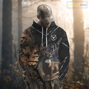 Deer Hunting 3D All Over Print Autumn Camo Black Shirt Custom Name Gifts For Hunter NHT216