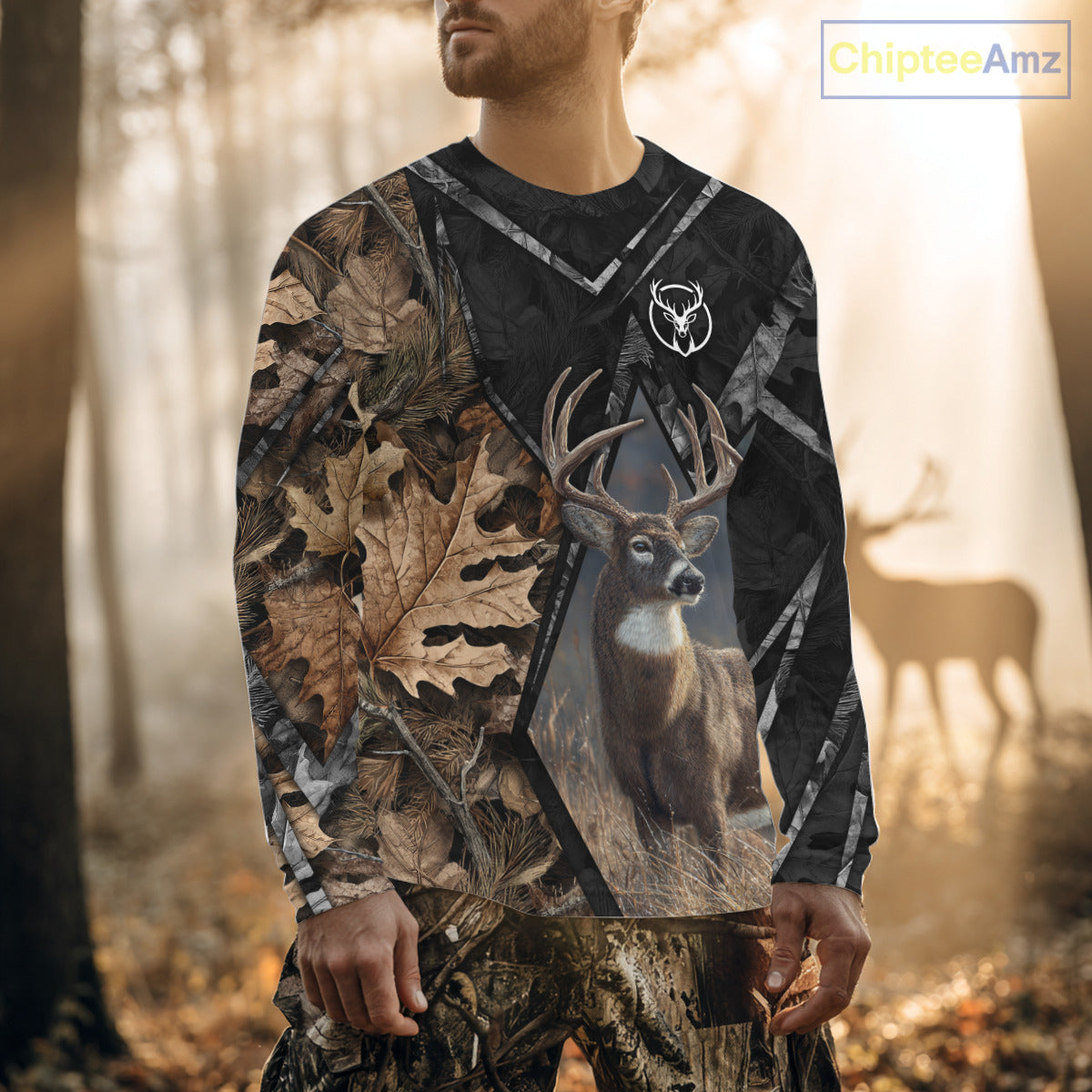 Deer Hunting 3D All Over Print Autumn Camo Black Shirt Custom Name Gifts For Hunter NHT216