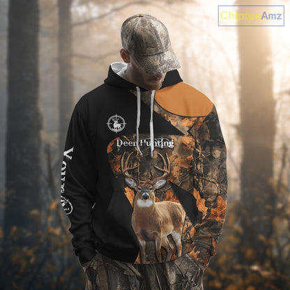 Deer Hunting Shirt Black Camo Orange 3D Custom Name, Season Deer Hunting NHT295