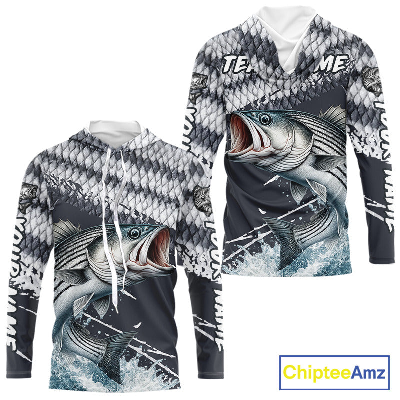 Striped Bass Striper Fishing Custom Performance Fishing Shirts, Hooded Fishing Jersey Shirt NHT537
