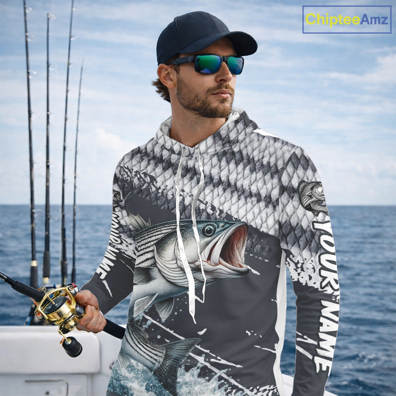 Striped Bass Striper Fishing Custom Performance Fishing Shirts, Hooded Fishing Jersey Shirt NHT537