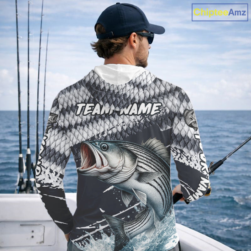 Striped Bass Striper Fishing Custom Performance Fishing Shirts, Hooded Fishing Jersey Shirt NHT537