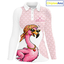 Load image into Gallery viewer, White Pink Womens Golf Shirt Flamingo Golf Funny Custom Team Name Cool Gift For Golfer NHT546