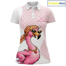 Load image into Gallery viewer, White Pink Womens Golf Shirt Flamingo Golf Funny Custom Team Name Cool Gift For Golfer NHT546