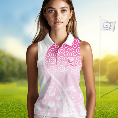 White Golf Pattern Custom Womens Sleeveless Golf Polo Shirt, Best Team Golf Shirt For Womens NHT562
