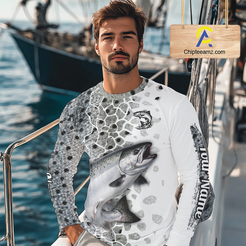 Chinook Salmon (King Salmon) Fishing Camo Performance Fishing Shirts Long Sleeve For Fisher NHT570