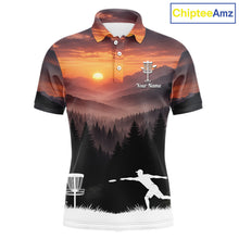 Load image into Gallery viewer, Mens Disc Golf Shirts Custom Mountain Sunset Polo, Lightweight Performance Wear Team Disc Golf Apparel NHT802